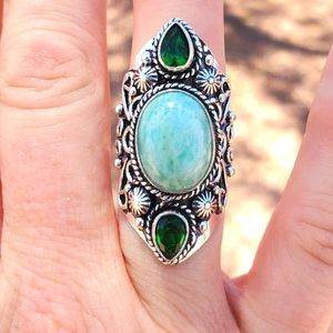 New Amazonite & Peridot Silver Statement Ring.